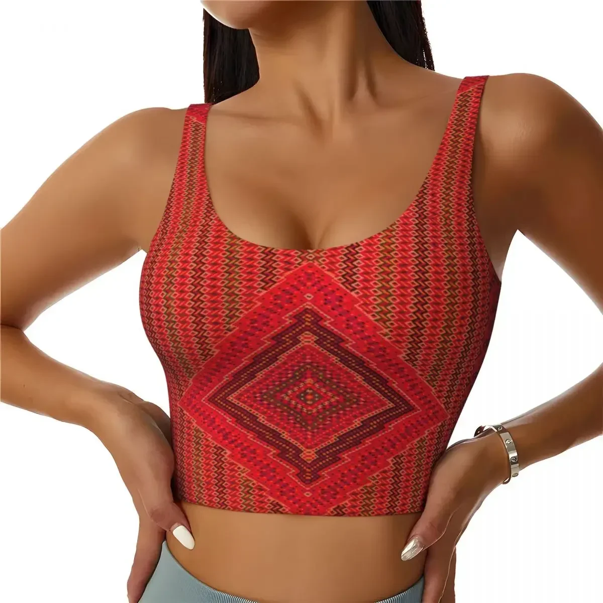 

Custom Mexican Sarape Geometric Textile Workout Crop Tank Tops for Women Yoga Sports Bras