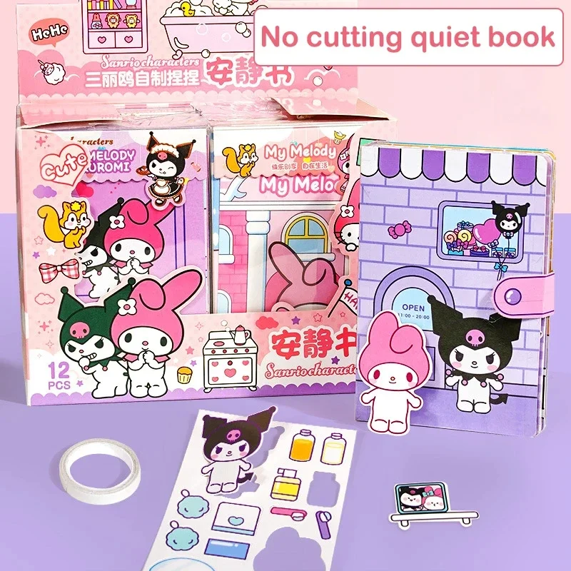 Hello Kitty, Sanrio Quiet Book Anime My Melody DIY Decompression Toy Kawaii Dressing Material Book Children's Gift