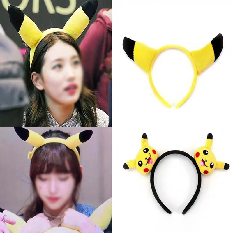 4 Types Anime Pokemon Elastic Hair Band Cute Pikachu Plush Hair Clip Women Girls Stretch Hair Tie Headwear for Birthday Gifts