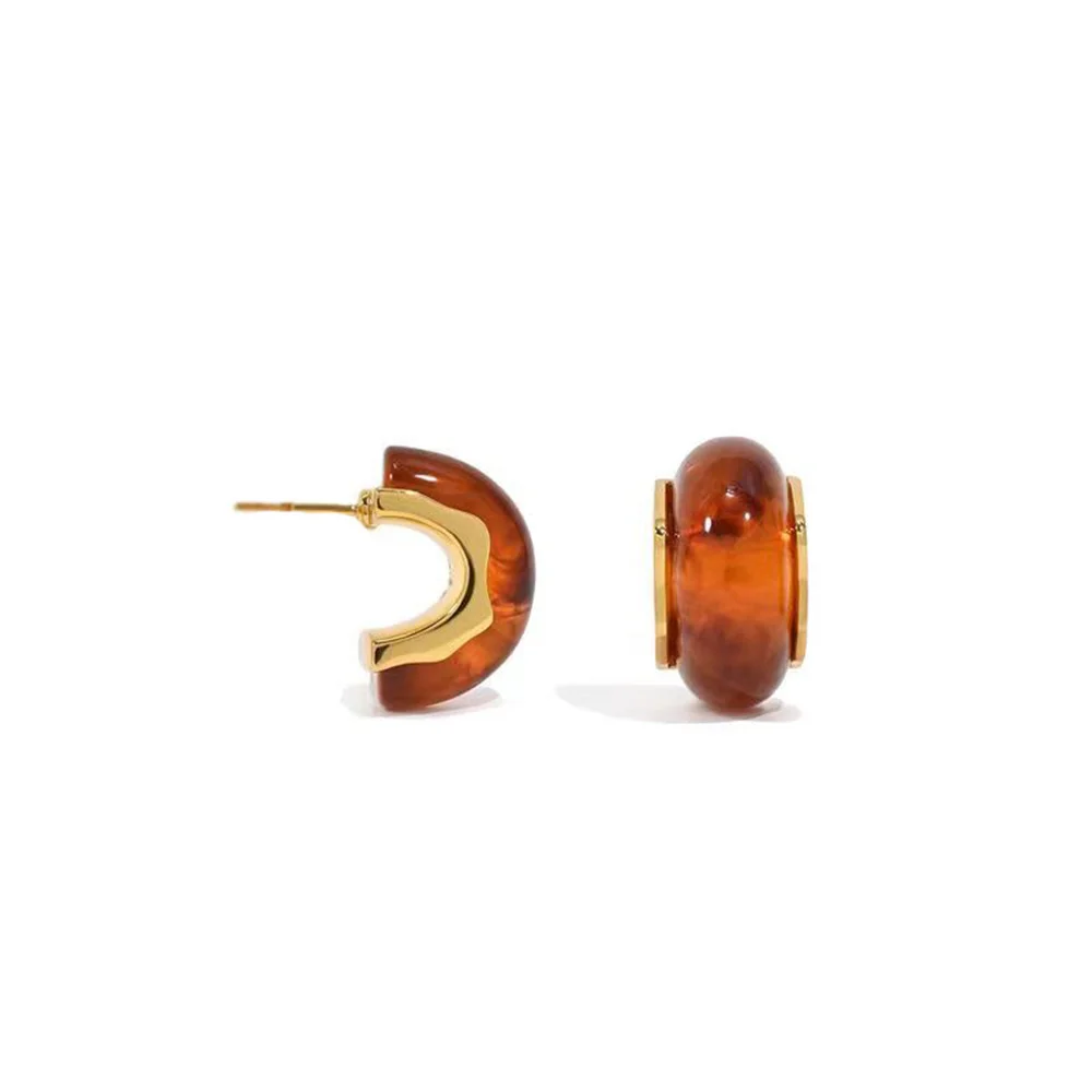 Simple Acrylic Brown Color Amber C Shape Earrings Retro Drop Earring For Women Fashion Party Jewelry Trend Accessories Gift