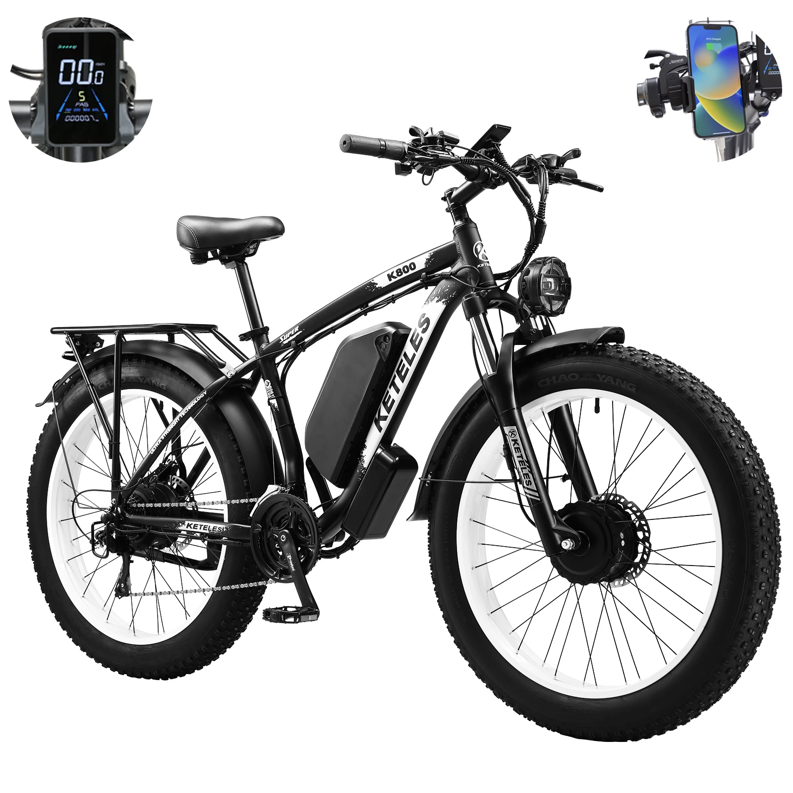 For 48v K800 Aluminum Alloy Hydraulic Disc Brake Electric Mountain Bike Front Suspension Fat Bike 23Ah Rear Hub Motor