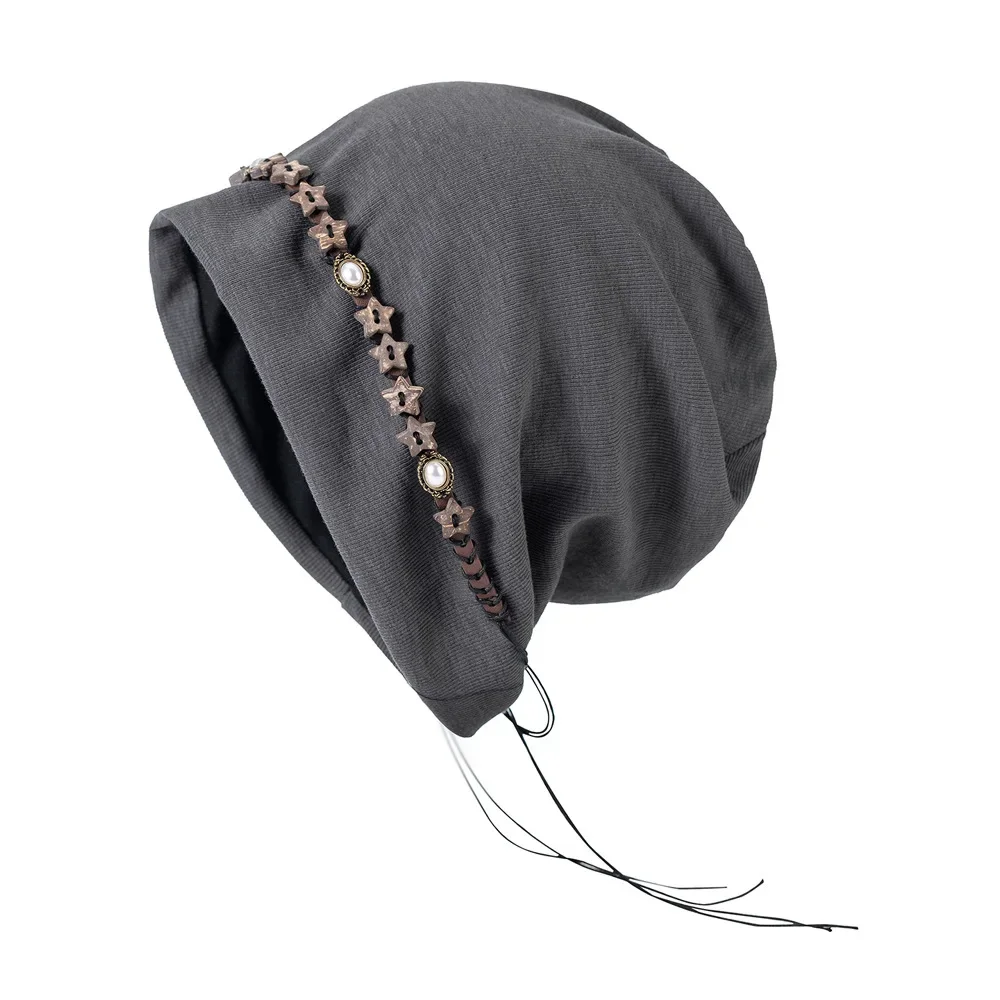 Tassel Star Beaded Stacking Hat Women Retro Niche Autumn/Winter 2026 New Versatile Big Head Circumference Brimless Pullover Hat