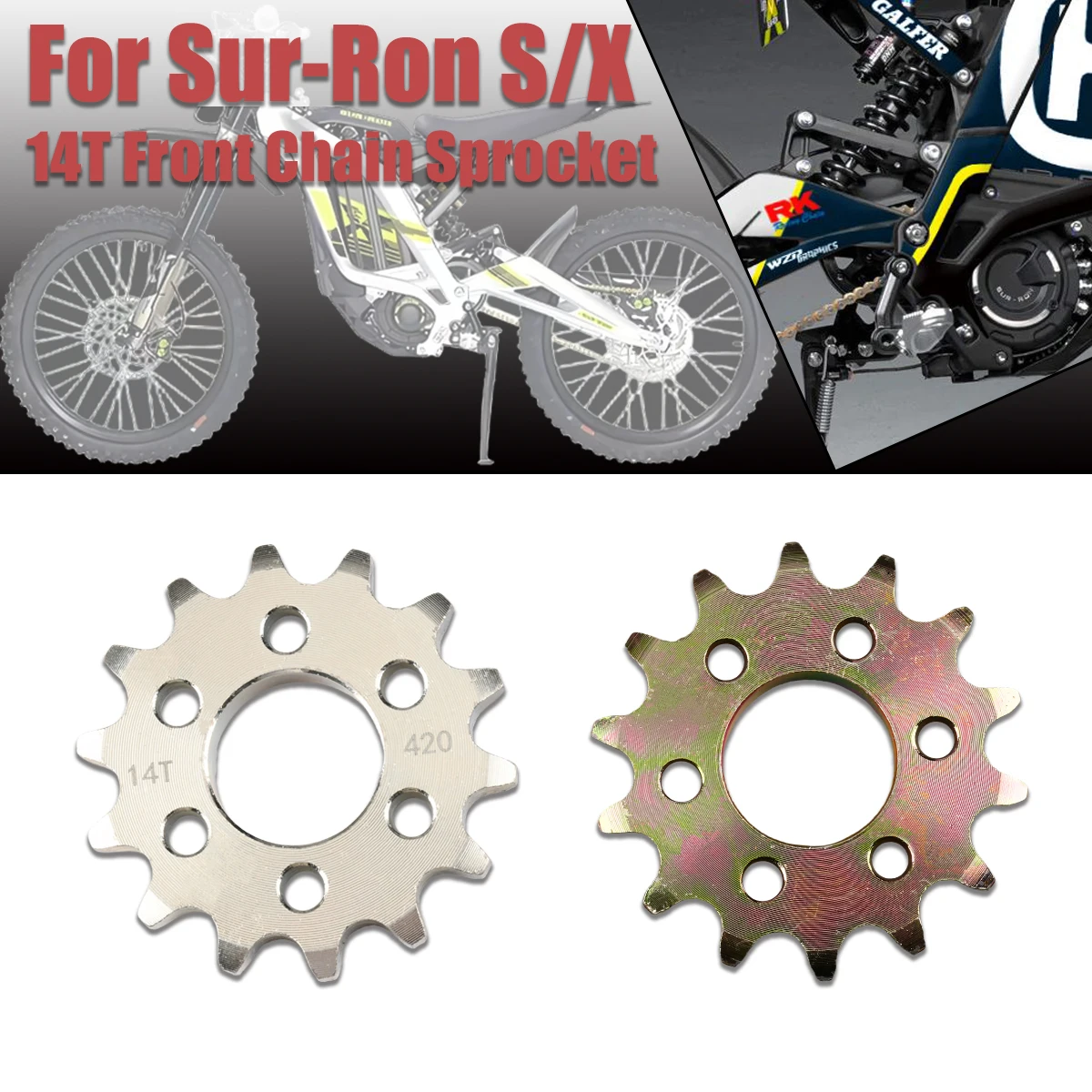 

Motorcycle 14T Front Chain Sprocket For Sur-Ron Sur Ron Surron X S Light Bee Off-Road Electric Vehicle Cross-country Bike