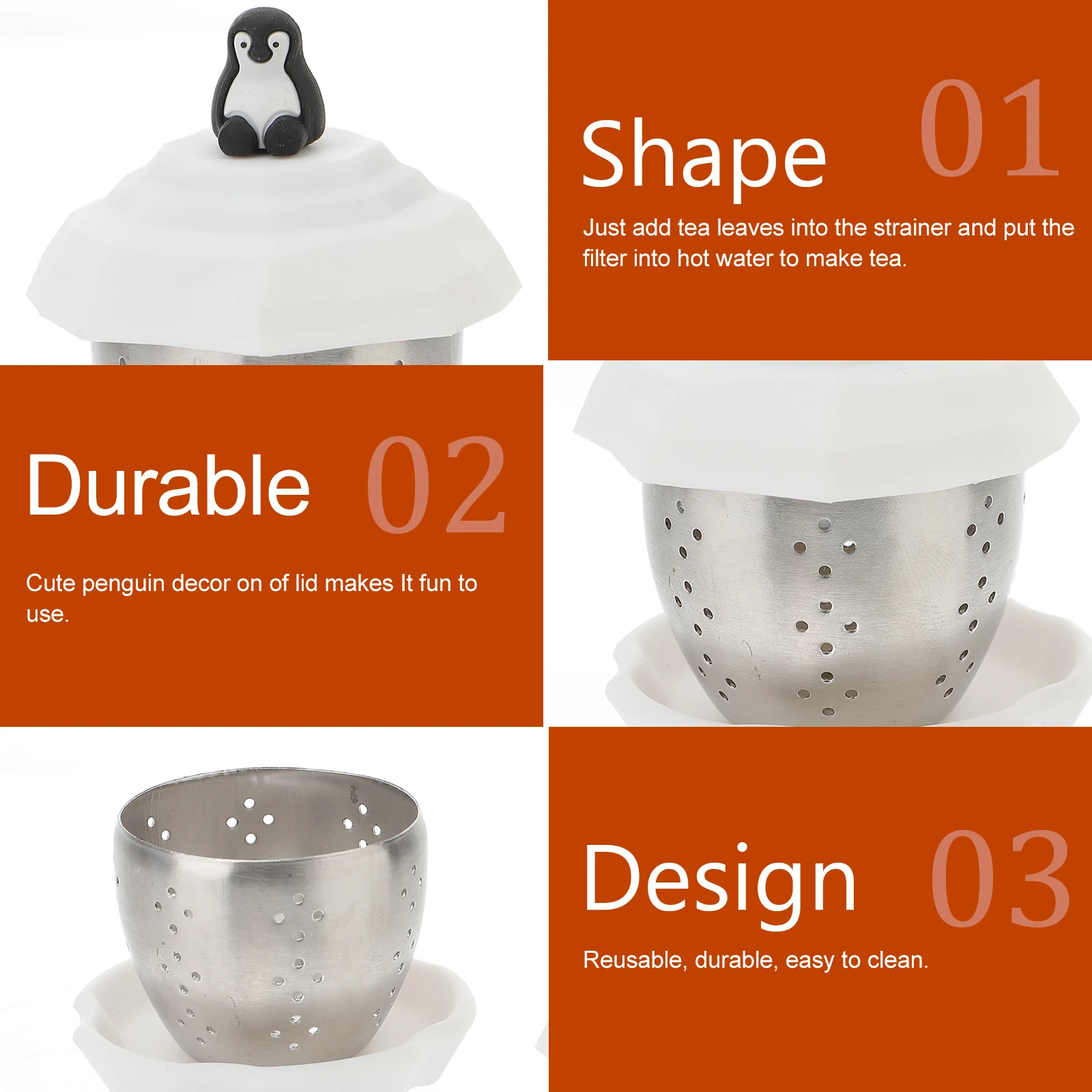 

Animal Tea Filter Penguin Decor Stainless Strainer Infuser Reusable Loose Leaf Herbal Spices Sifter Mesh Kitchen Bar Accessories