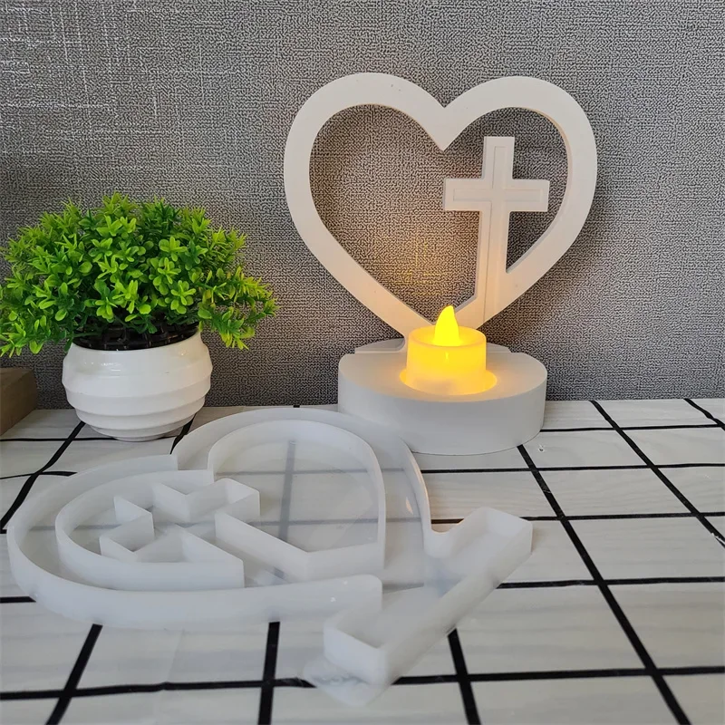 Easter Love Cross Candle Holder Silicone Mold DIY Kitchen Baking Resin Mold Home Decoration