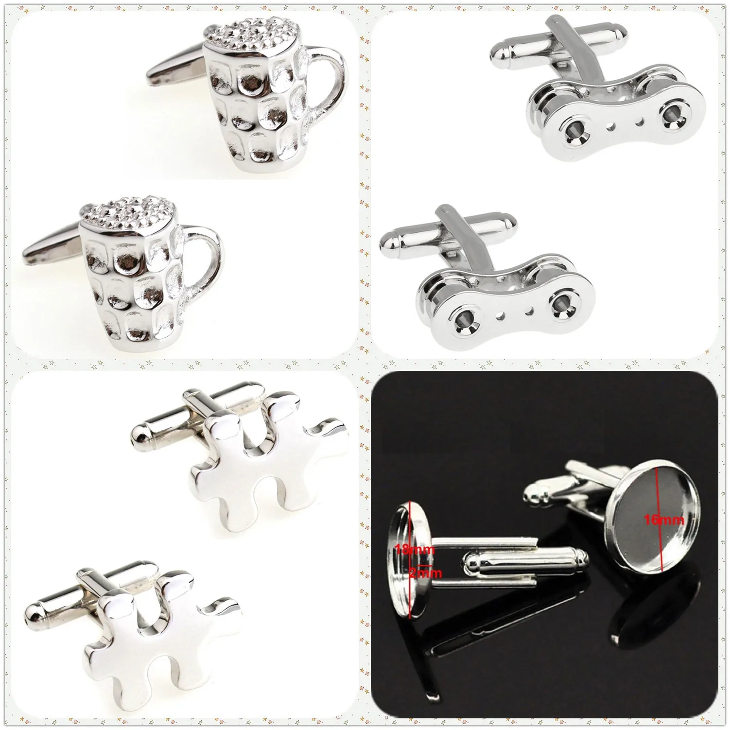4 Styles TZG Stainless Steel Cufflinks Mens Cuff Links Puzzle 1 Pair