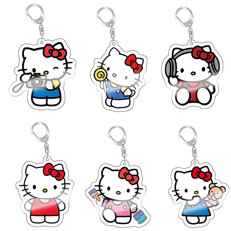 Cartoon Sanrio Hello Kitty Keychain Acrylic Cute Anime Action Figures Cinnamoroll Kuromi My Melody Pendant Schoolbag Decoration