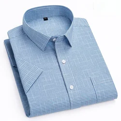 Camisa de manga corta para hombre, Camisa ajustada de alta calidad, 100% algodón, fina, a cuadros, pata de gallo, ropa de oficina suave, novedad de verano