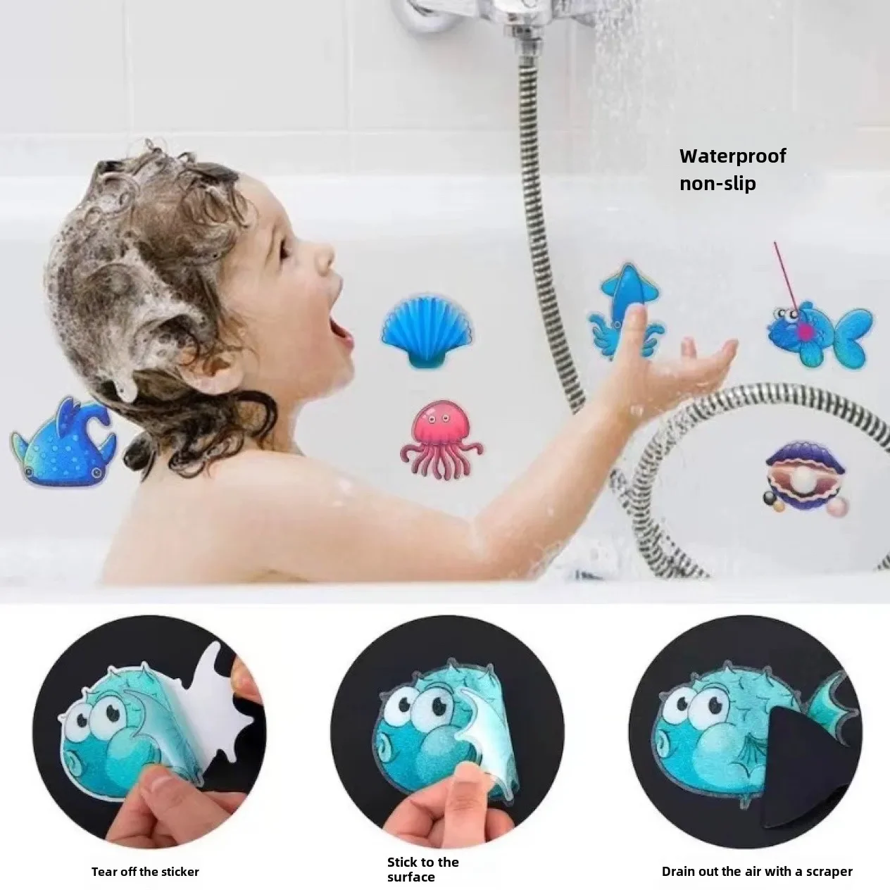 20Pcs Cartoon Tile Stickers Bathtub Non Slip Decals for Bathroom Shower Waterproof Anti Slippery Tub Stickers