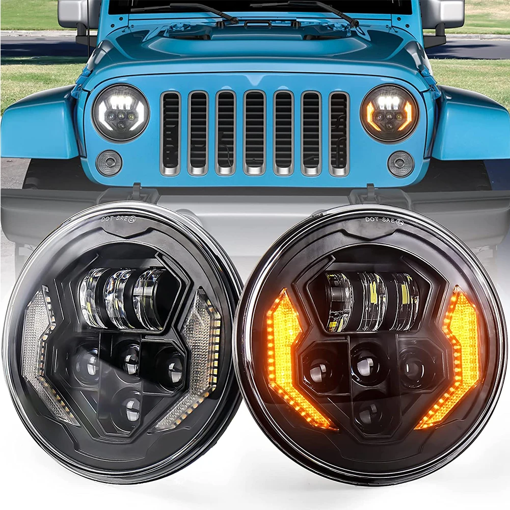 

7 Inch LED Headlights 1 Set with High Low Beam White DRL Amber Turn Signal Compatible with -Jeep-Wrangler JK TJ CJ LJ