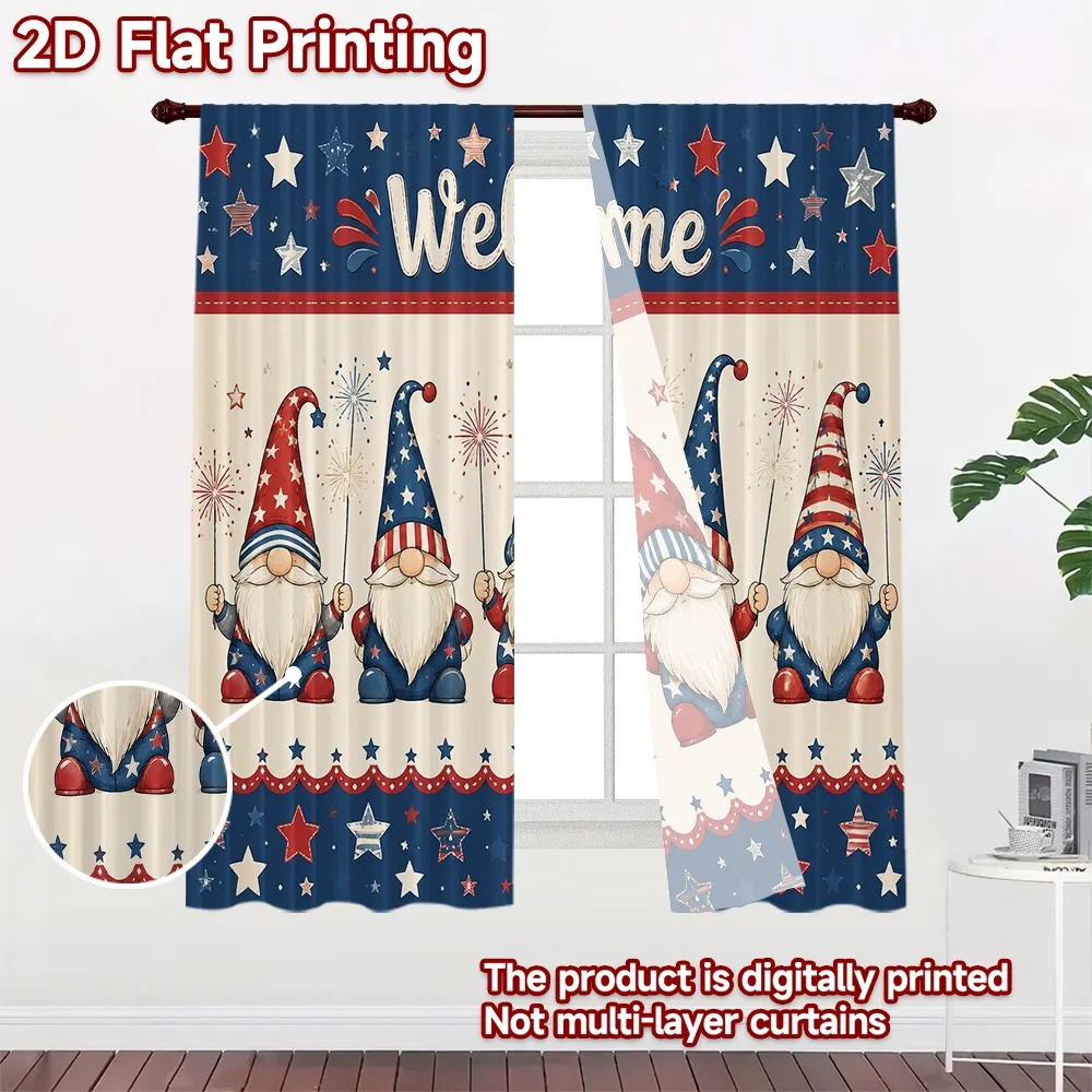 2D FLAT PRINTING 2pcs Curtains (Without Rod) Independence Day Gnomes Chic Curtains Versatile Fabric Curtains Easter Egg Hunt for