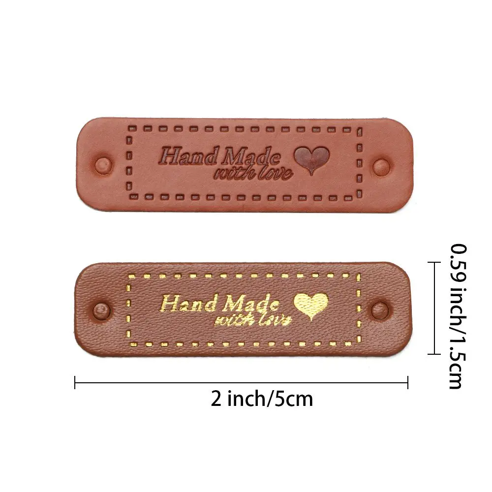 20PCS Craft Decoration Clothing Decor Hand Made With Love Bronzing Tags Leather Handmade Labels Garment Label