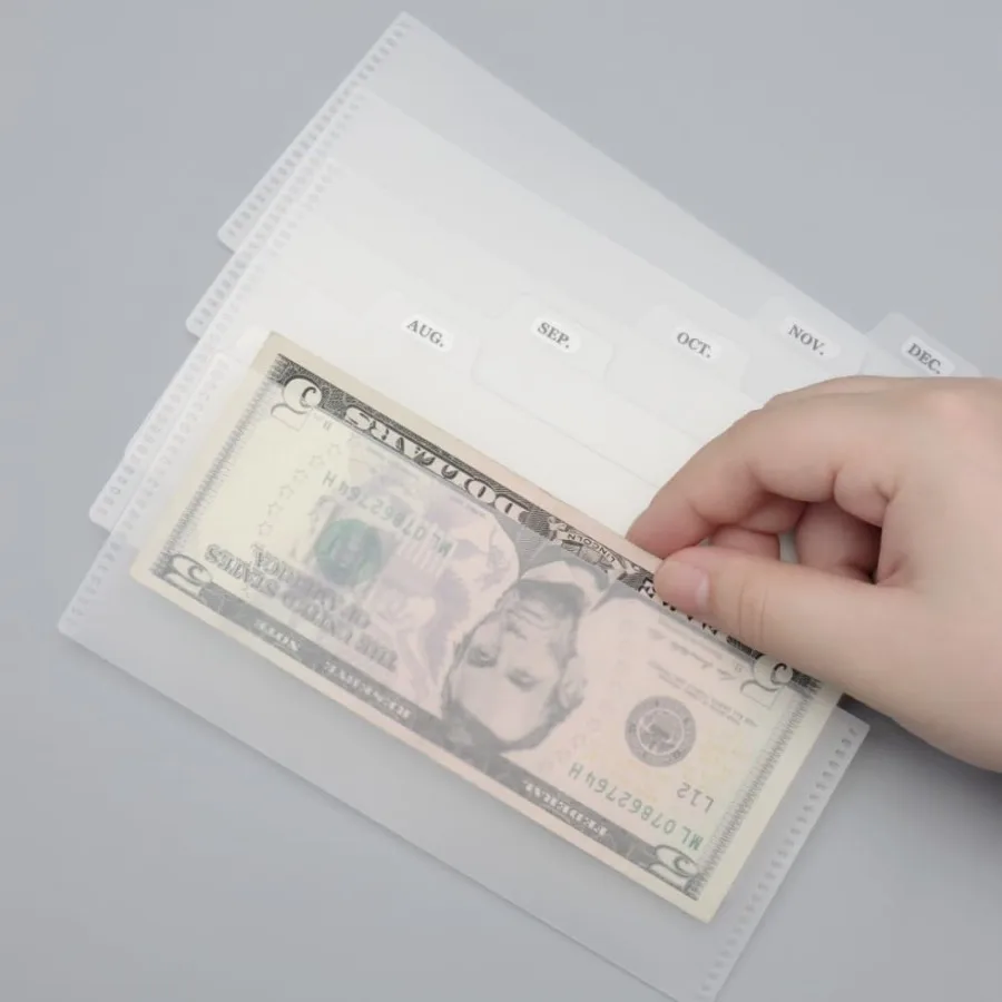 2 Set Cash Divider with Pockets Frosted Cash Envelopes Cash Pockets NoHoles Zipless Binder Pockets with Tabs Stickers for Money