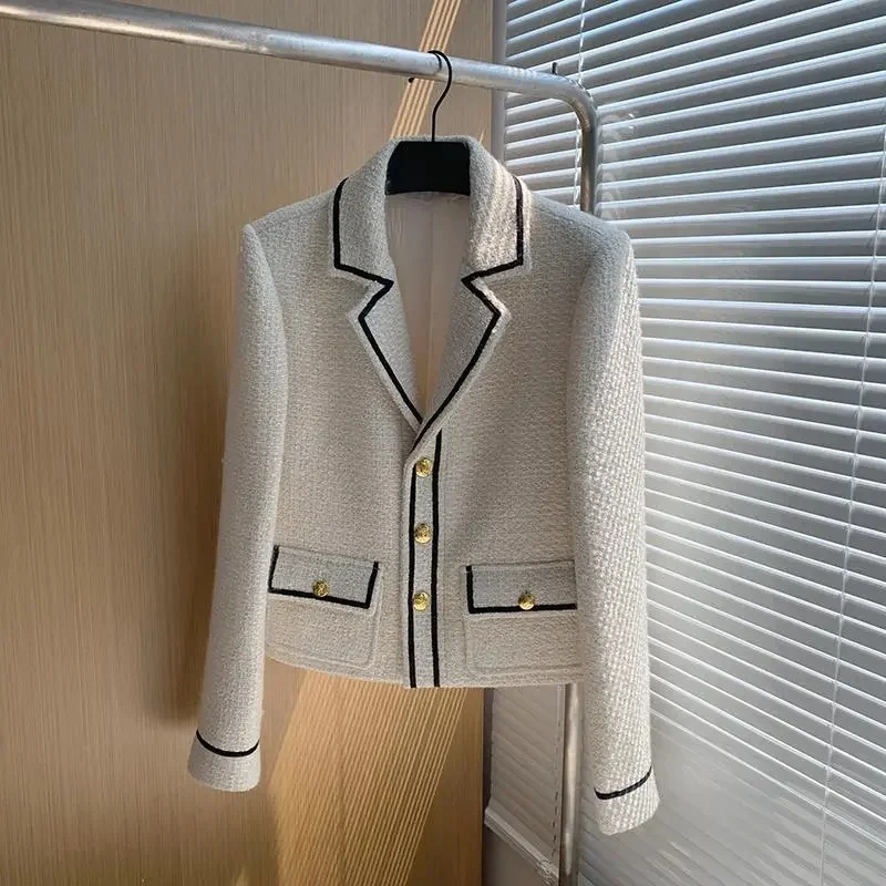 Spring autumn 2023 New French Luxury Socialite Temperament Black-And-White Lapels And Small Fragrant Tweed Coat Women Blazer