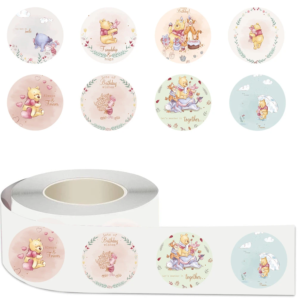 500Pcs/Roll Disney Winnie the Pooh Cartoon Little Bear Tigger Stickers for Kids Cute Anime Decal Children Reward Stickers Gifts