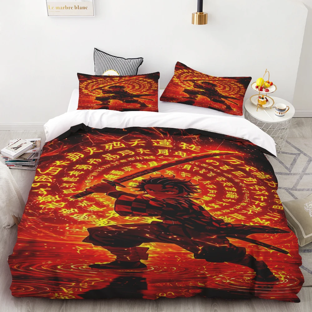 

Duvet Covers Demon Slayer Bedding Sets Cartoon Comforter Bed Linen Boys Kids Single Double Size Soft Bedclothes Home Decor Anime