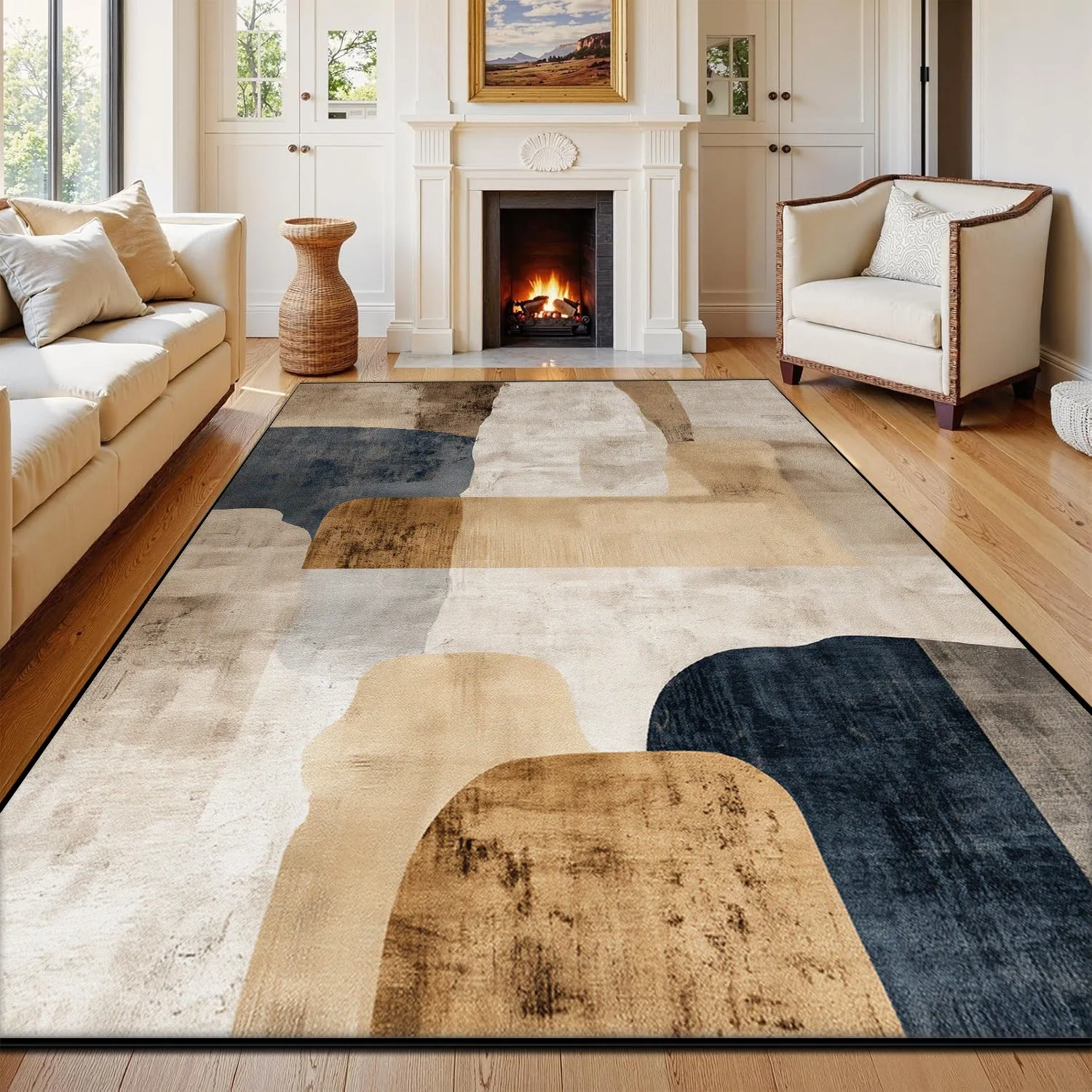 Nordic Abstract Style Living Room Sofa Carpet Non-slip Decoration Bedroom Rug Machine Washable Soft Fluffy Cloakroom Floor Mats