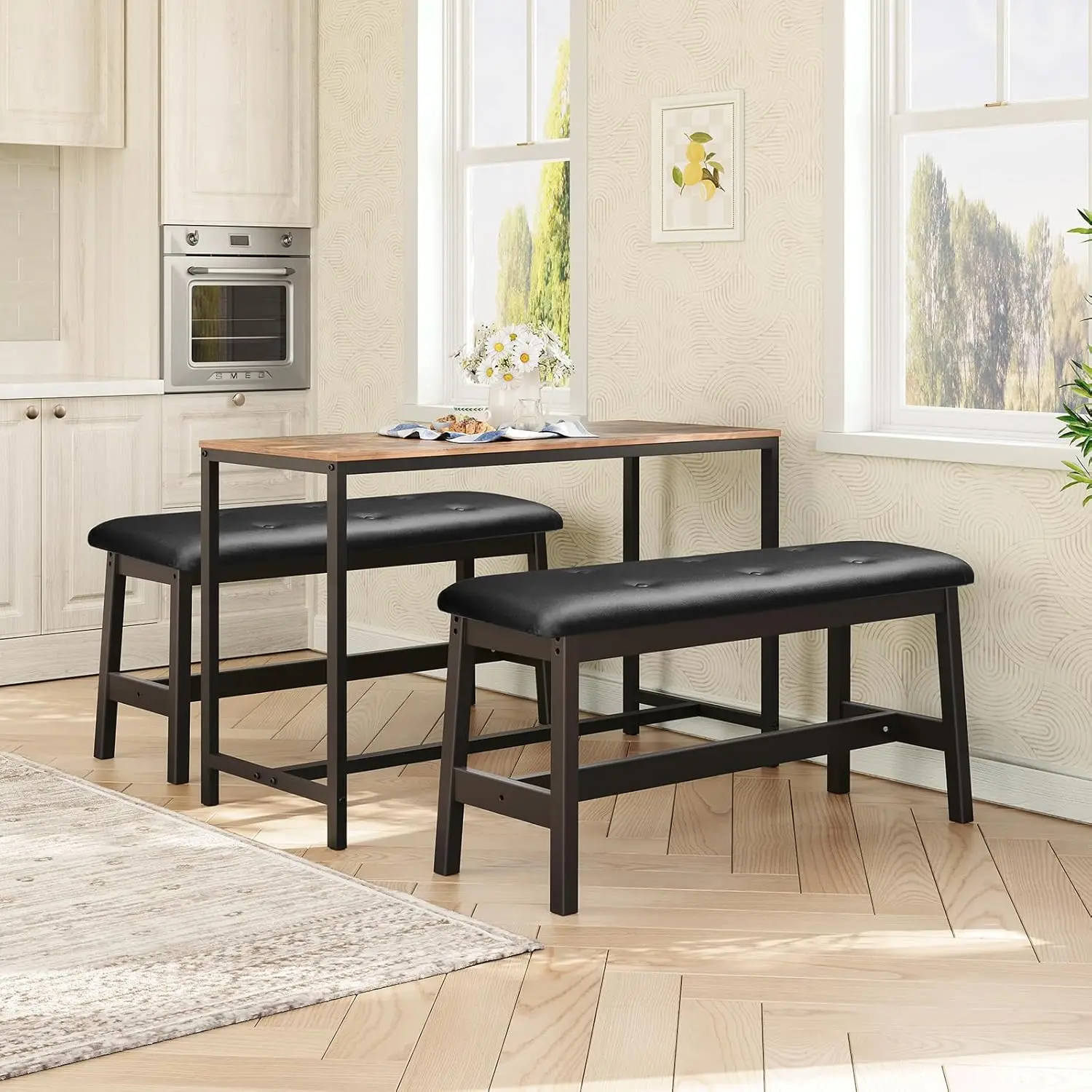 مقعد طعام، مقعد غرفة طعام من الخيزران مع مقعد منجد من جلد البولي يوريثان، للمطبخ، غرفة المعيشة، المدخل، المطبخ، المدخل #5