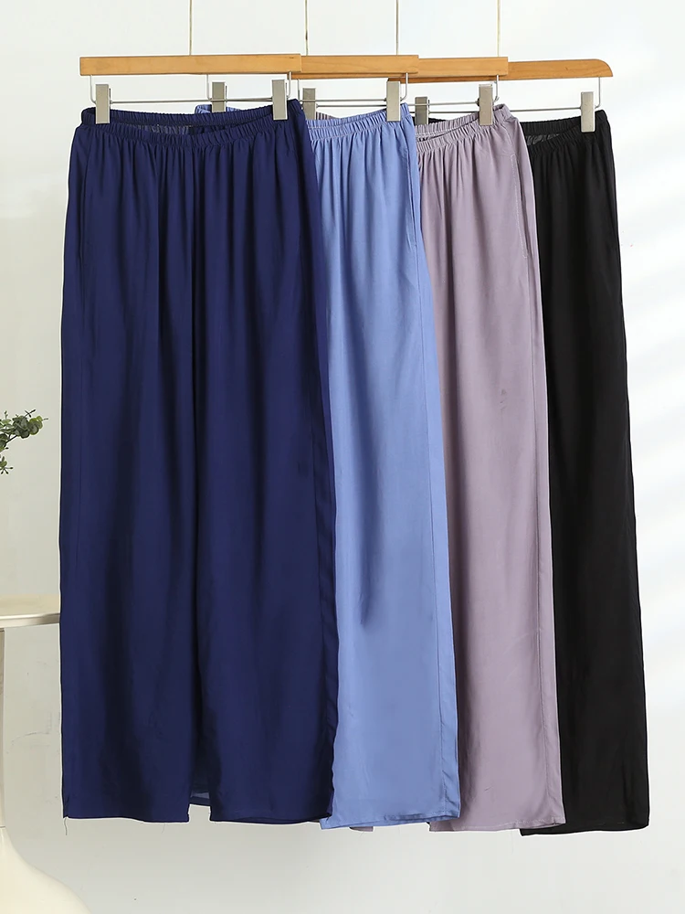 

Свободные мужские брюки, однотонные домашние брюки, шелковые повседневные широкие брюки, большие размеры, верхняя одежда из искусственного хлопка, удобная летняя...