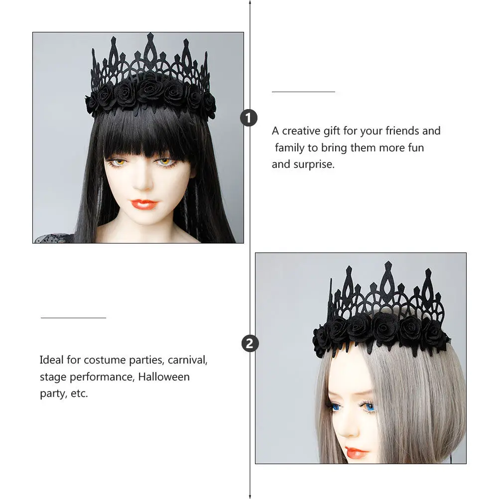

Элегантный черный цветочный венок ручной работы для Хэллоуина, маскарада, выпускного бала, танцев, косплея, аксессуар для волос в стиле Лолита