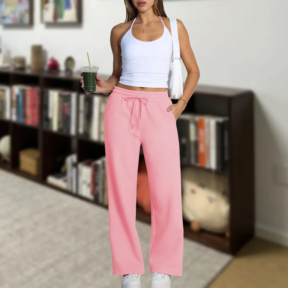 Straight Leg Sweatpants For Women Joggers True To Size Fleece Casual Streetwear Spring Autumn Trousers basics Woman Pants Blank view 3