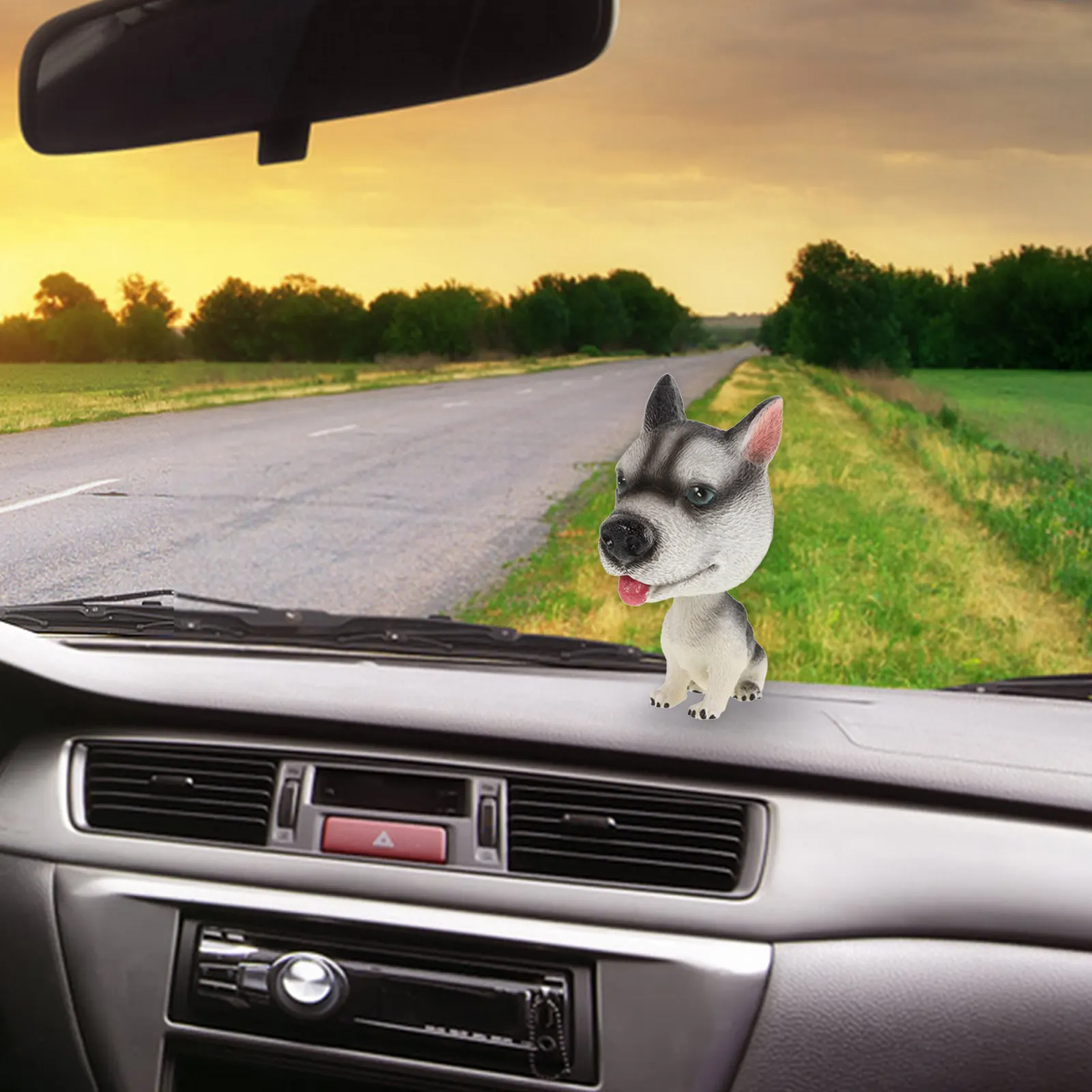 

Cute Cartoon Dog Car Dashboard Decor Shaking Head Bobble Ornament Resin Spring Mechanism for All Vehicle Interiors Dash Decor