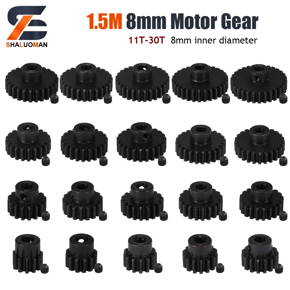 Shaluoman M1.5 8mm Motor Gear 1PCS 11T-14T 15-17T 18T-20T 21T-30T Blcak Hardened Steel Metal Pinion for 1/5 RC Model Car Parts