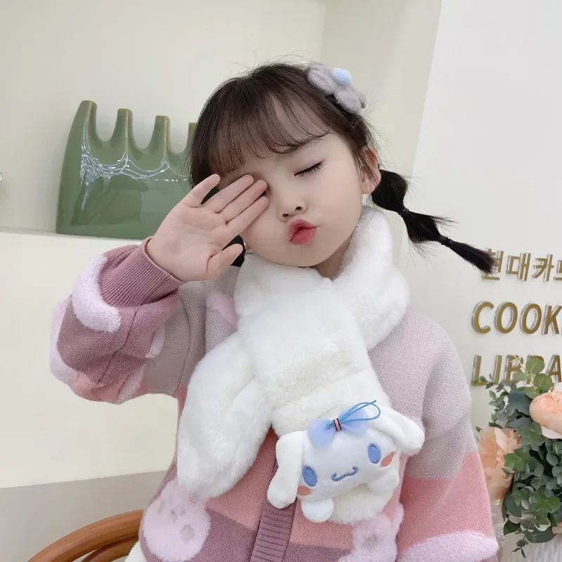 Kawaii Sanrio Plush Scarf Cartoon Kuromi Cinnamoroll My Melody Winter Warm Soft Girl&Child Scarf Ornaments Accessories Gifts