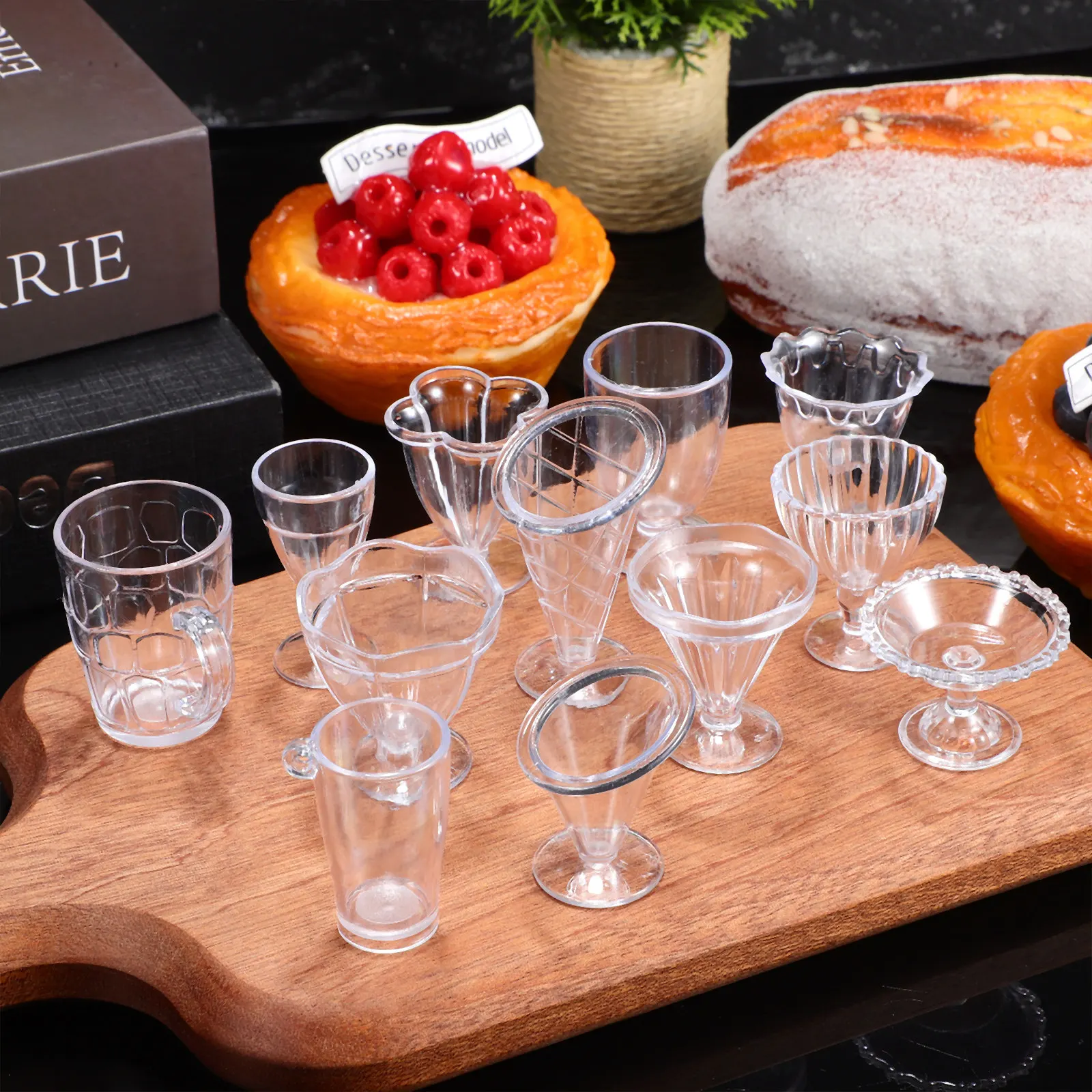 

12Pcs Mini Dollhouse Cups Transparent Lightweight Sturdy Plastic DIY Food Play Set for Imaginative Pretend Kitchen Dessert