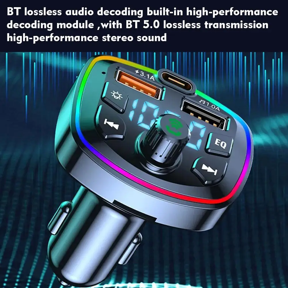 Car Hands-Free Bluetooth-compaitable 5.0 FM Transmitter Car Kit 2 USB MP3 Modulator Player Handsfree Audio Receiver