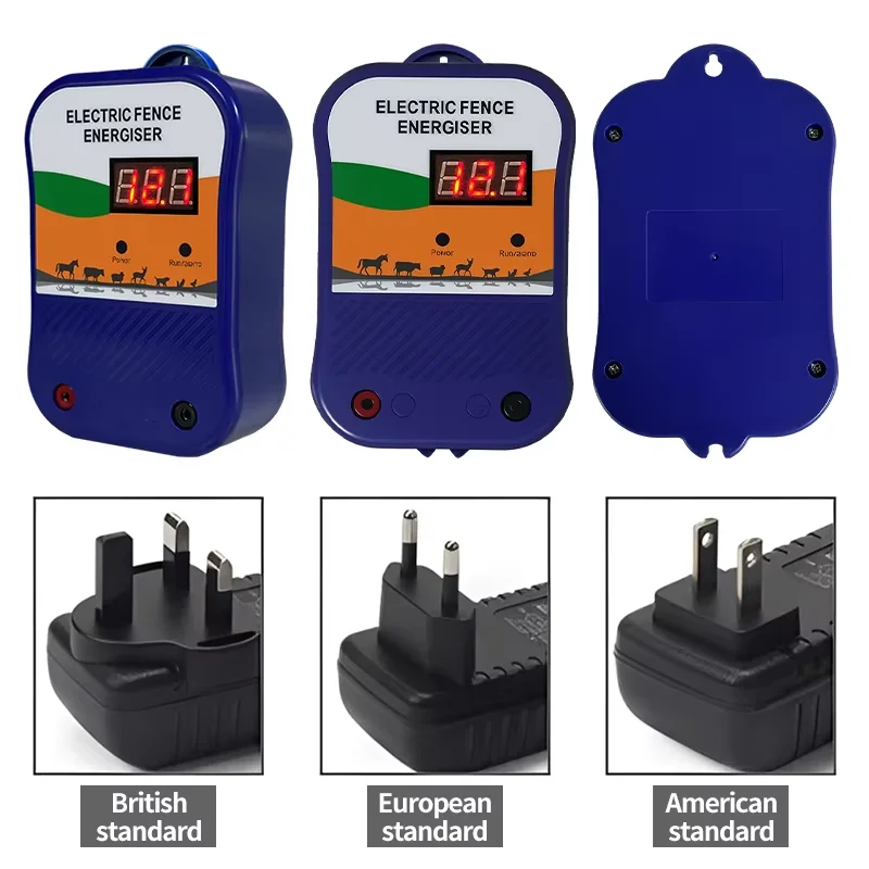 

topsunner Electric fence chargers with LCD Display, 1.5J Fence Energizer with Power Cable and 2 Alligator ClipLeads for Farm