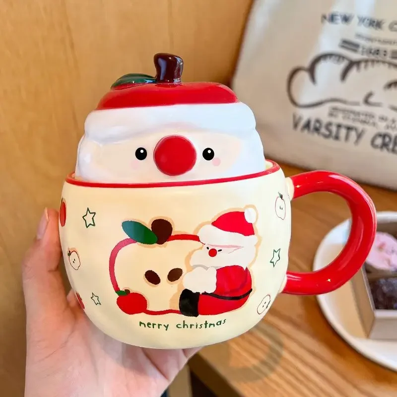 Apple Christmas Cup Creative Capped Spoon Mug High Beauty Coffee Cup Cute Girl Gift Water Cup Couple