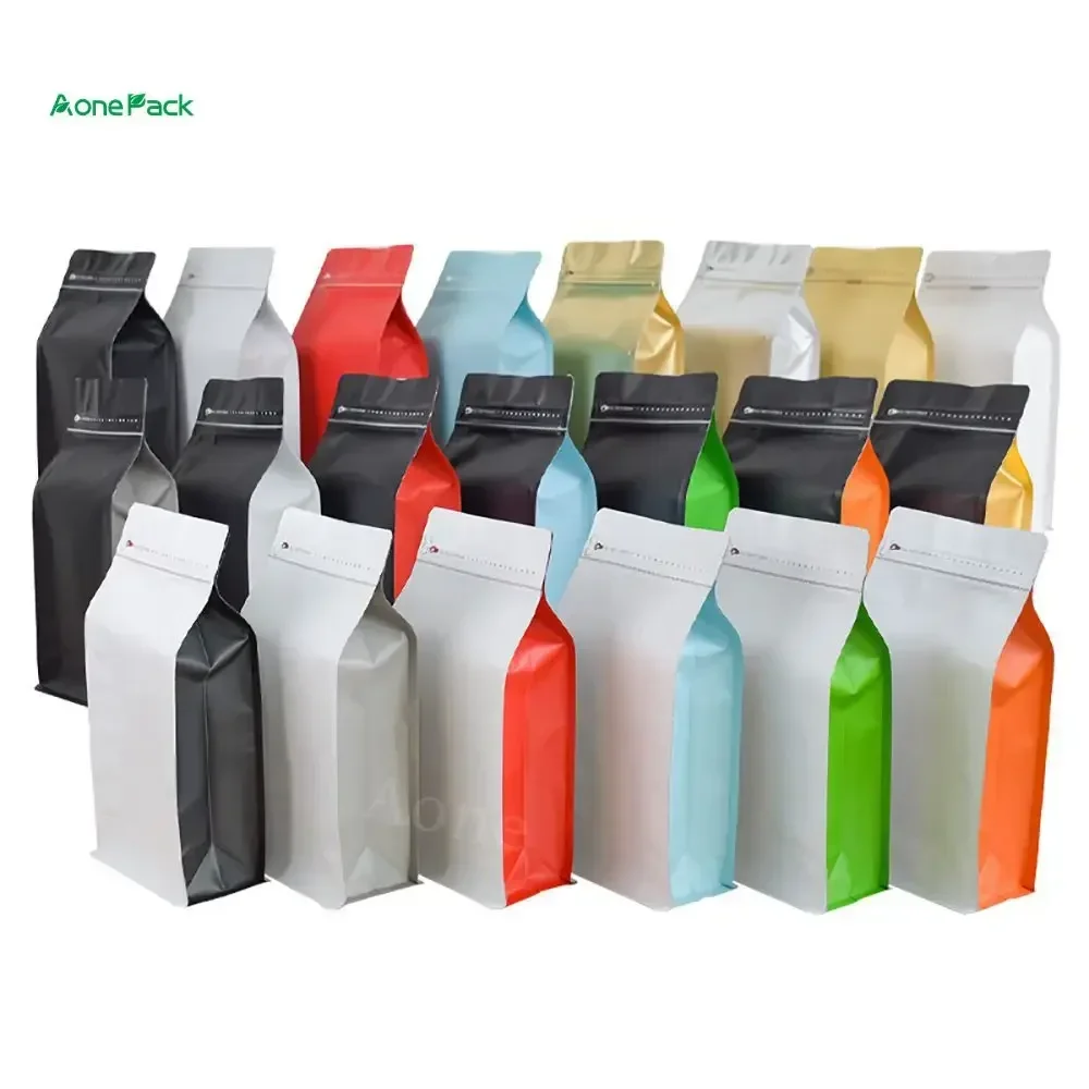 100PCS Food Grade Plastic Foil Packaging Bag for Coffee 100g 250g 500g Side Gusset Coffee Bean Bag With Valve Flat Bottom Bags