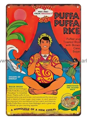 1967 PUFFA PUFFA RICE CEREAL metal tin sign wall hangings drawing room