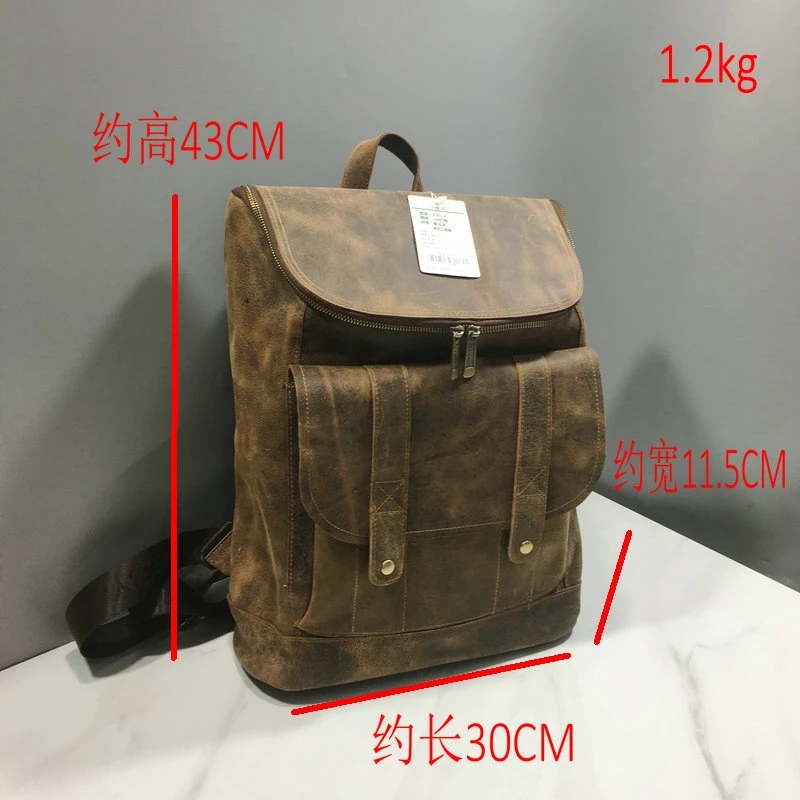 Retro Crazy Horse Leather Men's Backpack Outdoor Cowhide Computer Bag Natural Leather Travel Bag American Women's Backpack