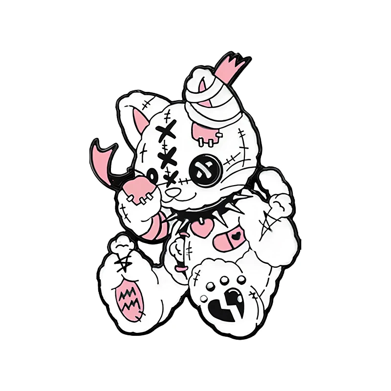 Cool Cartoon Doll Pins 4-design Metal Enamel Cute Darkness Style Bear Bunny Brooch Pin For Clothes Backpack Badge Friends Gifts