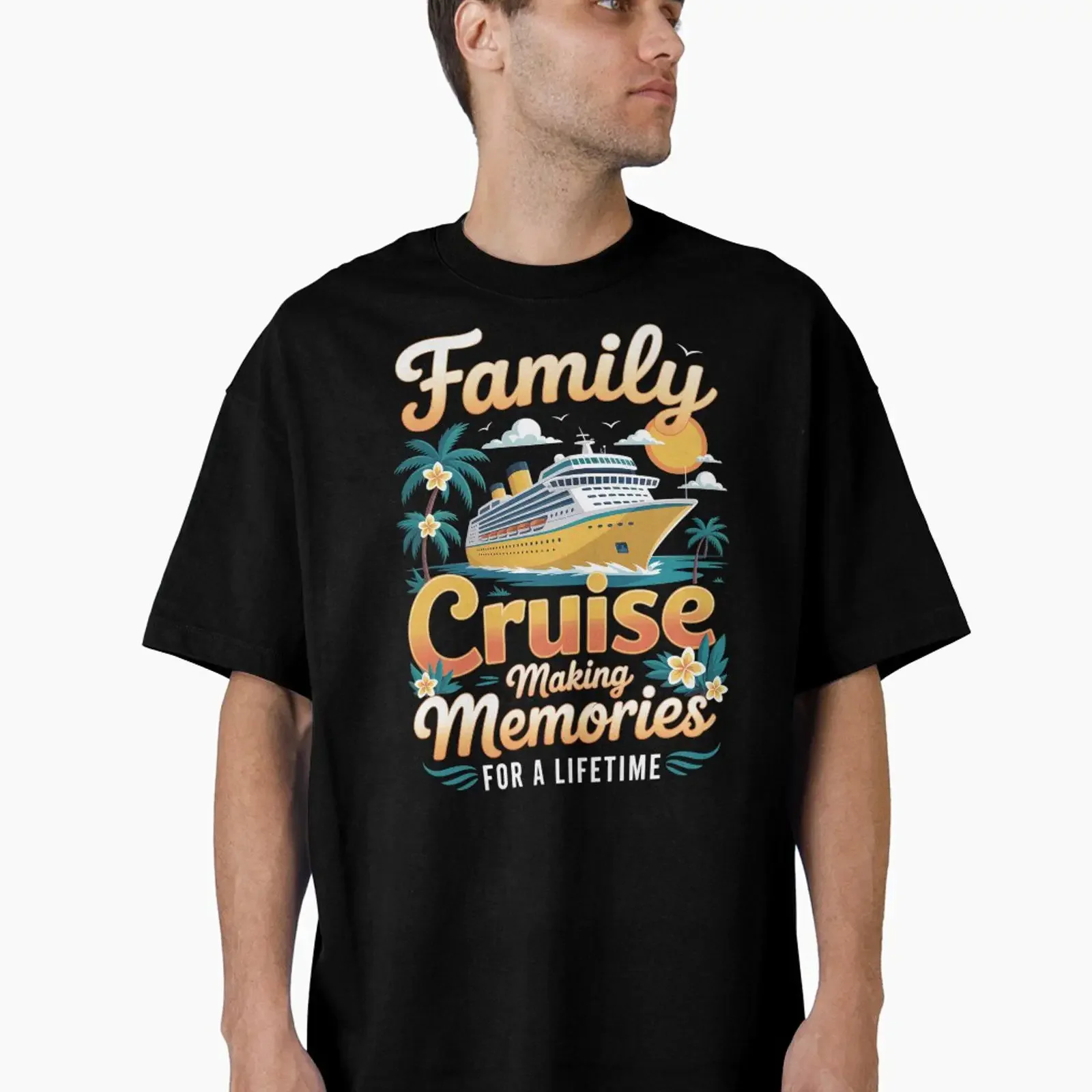 T-shirt surdimensionné pour homme, style vintage délavé, décontracté et confortable, streetwear, mode douce, pour croisière en famille et vacances d'été