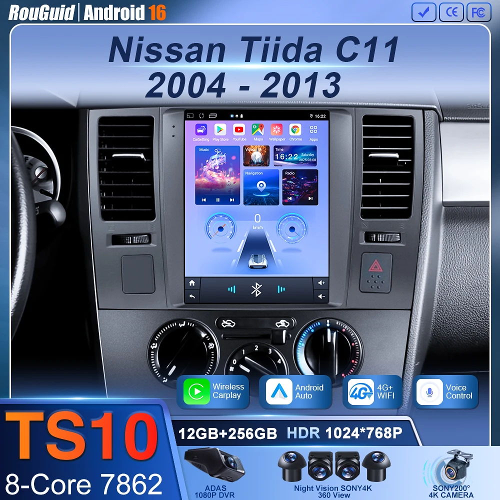 9.7 Inch For Nissan Tiida C11 2004 2005 2006 2007-2013 Car Radio Multimedia Navigation 4G GPS BT CarPlay Android QLED Screen