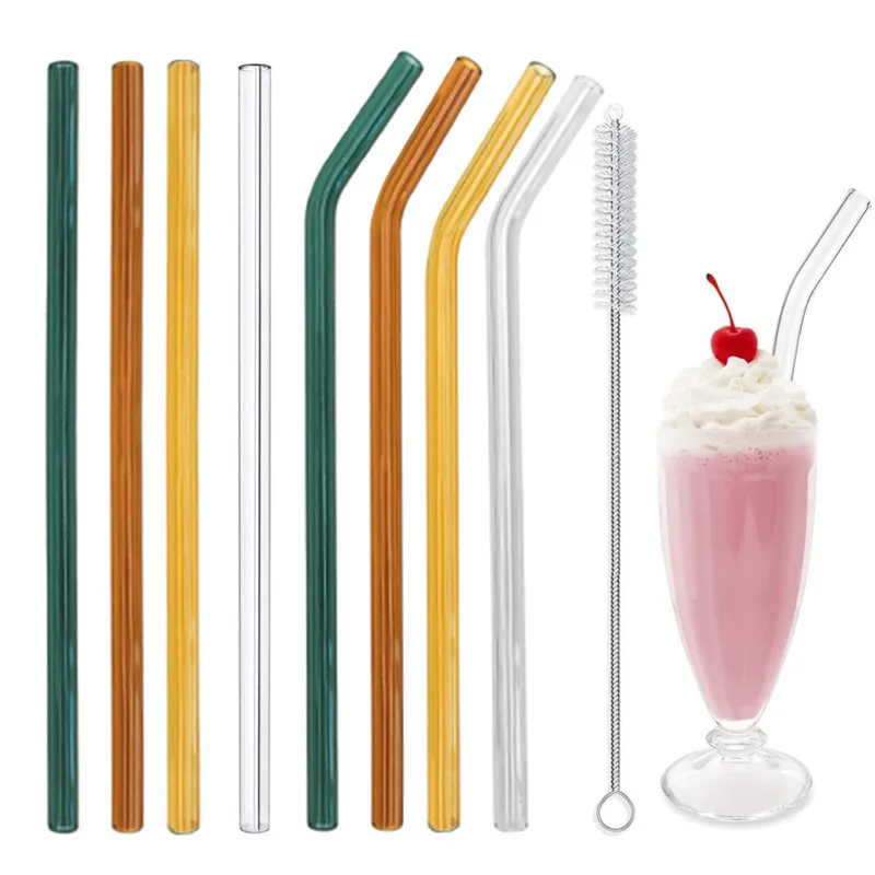 

4 Pcs/Set With Brushed Glass Straws, 0.8x20 Cm Reusable Colorful Transparent High Temperature Resistant Milk Drink Glass Straws