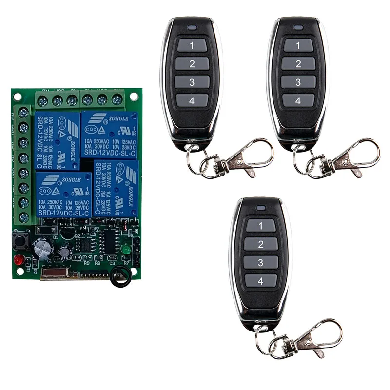 Smart Multiple DC 12V 24V 10A 315/433 MHz 4CH 4 CH Wireless Relay RF Remote Control Switch Receiver+1 2 3 4 Transmitter shutters