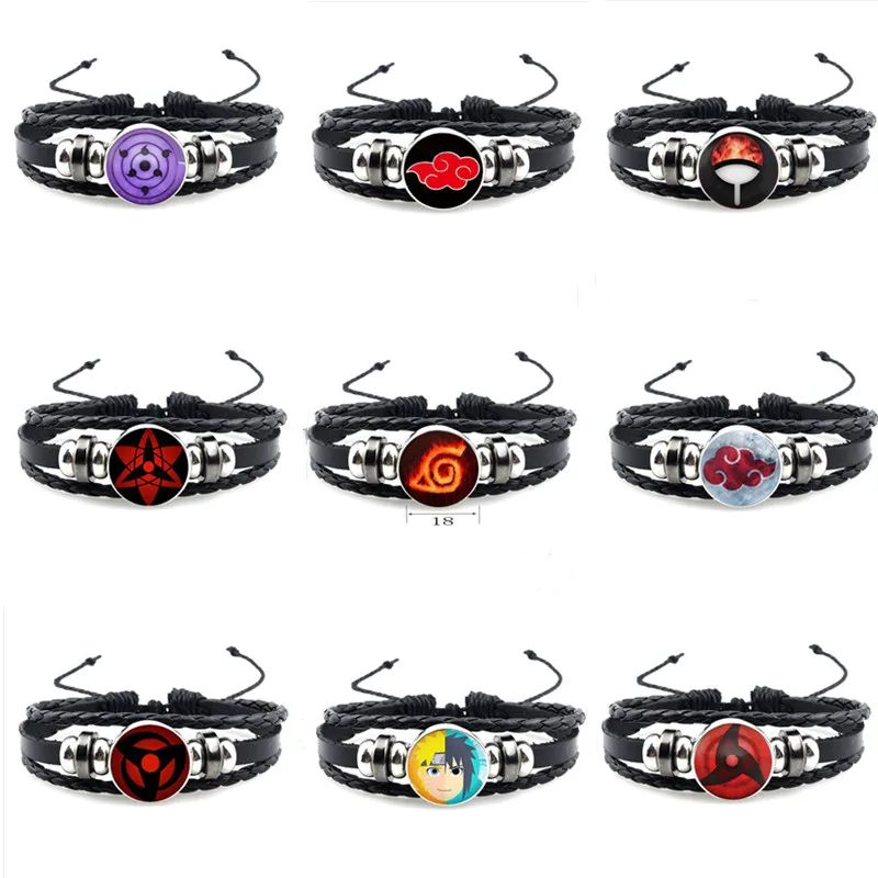 Hot Anime Naruto Sharing an Eye Bracelet Vintage Figure Leather red cloud Bracelets Goth Fashion Bangle For Fans Men akatsuki