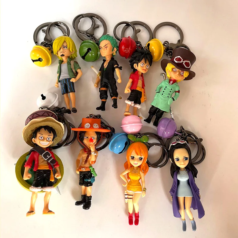 One Piece Anime Figure Keychain Luffy Nami Zoro Nico Robin Resin Doll Bag Pendant with Bell Cute Toy Keyring Decoration Gifts