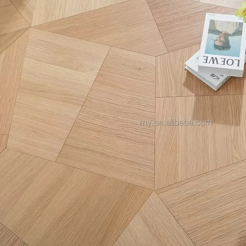オーク材のカスタム版タングラム寄木細工、天然オイル仕上げの木製床