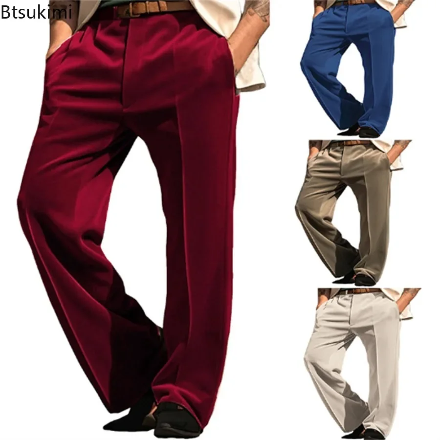 New Men's Stand Pocket Elegant Velvet Pants Solid Basic Trousers Autumn Winter Fashion Zipper Pants Male Ankle-Length Bottoms