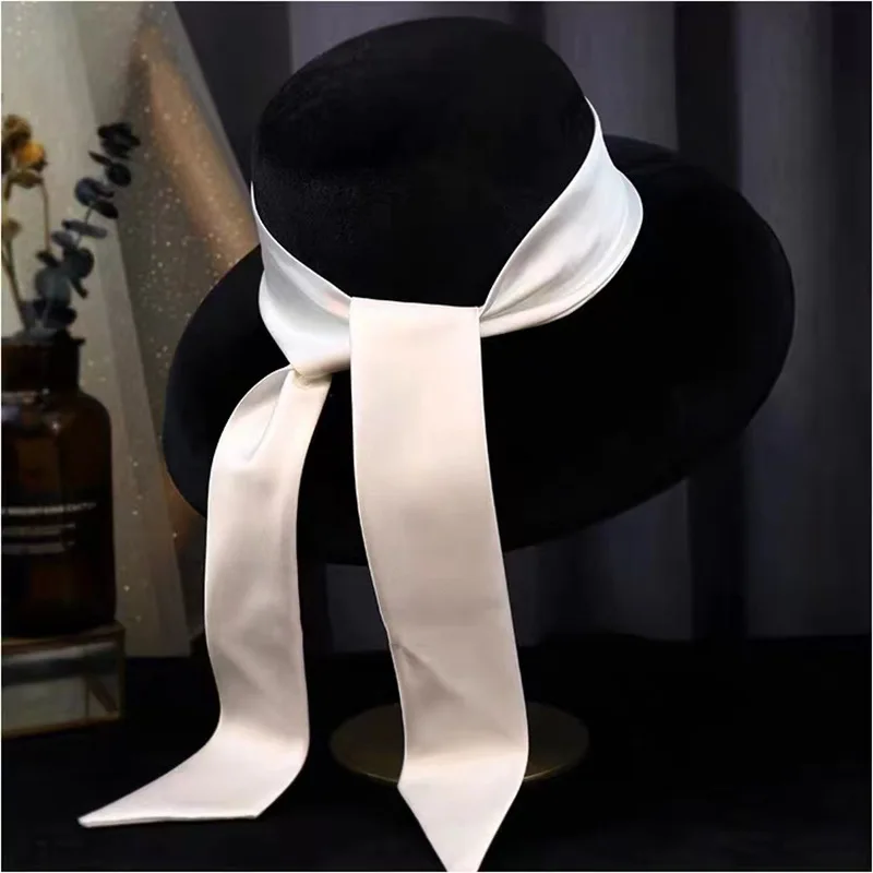 2023 High-quality French British Top Hat Decoration Hat Emperament Black Velvet Ribbon Hepburn Hat Elegant Big Brim Hat