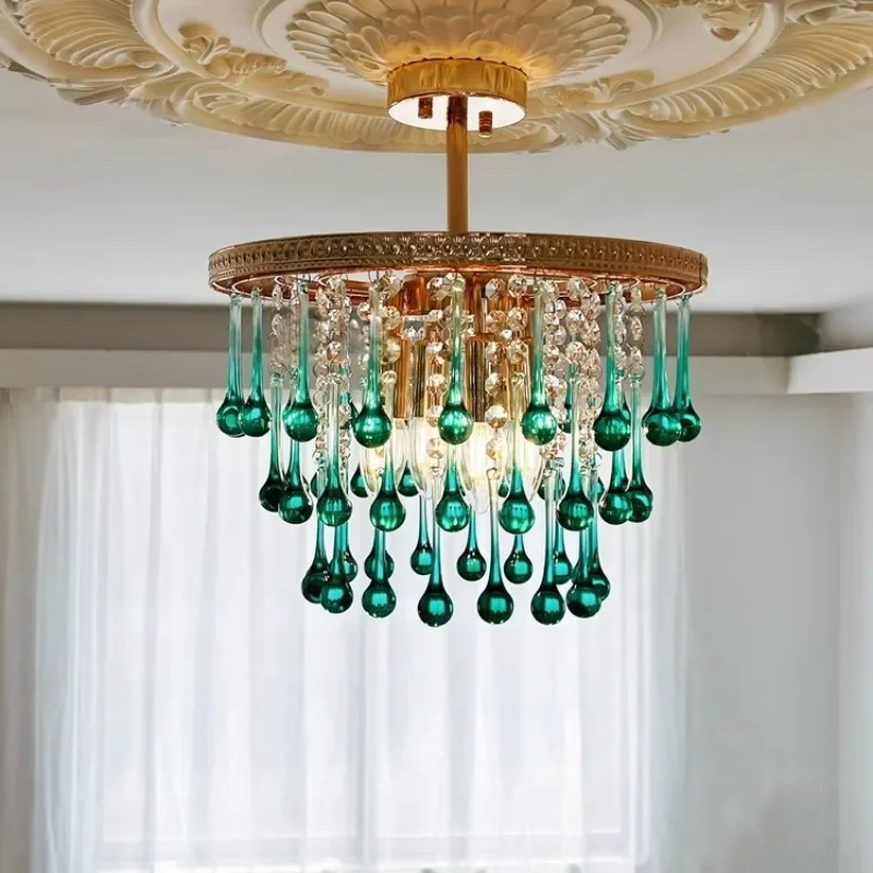 Modern French Crystal Ceiling Chandelier Luxury Bedroom Water Drop Pendant Light for Hotel Living Dining Room Decor Lighting