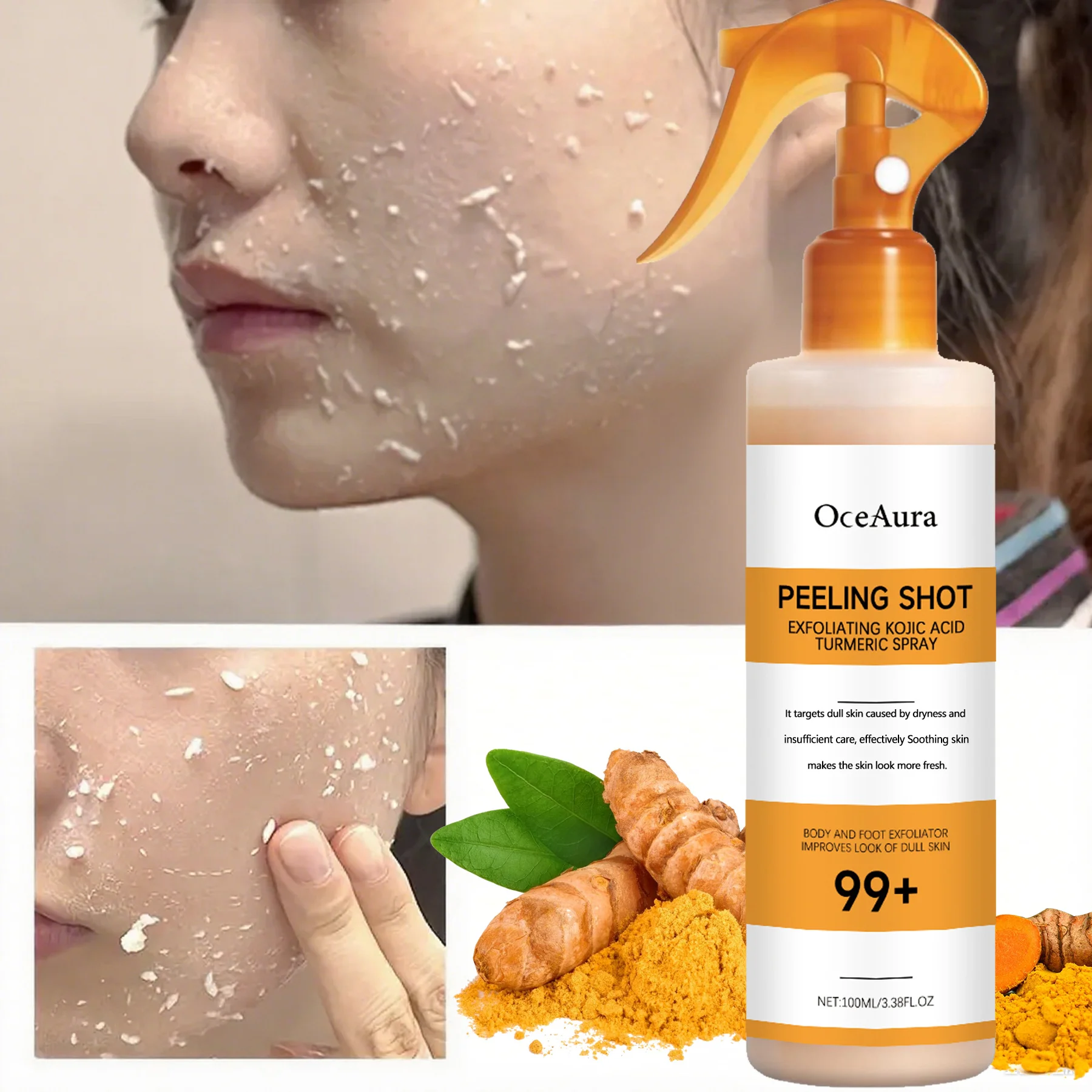 Kojic Acid Turmeric Exfoliating Spray Physical Exfoliation Delicate Smooth Skin, Even Tone Body Face