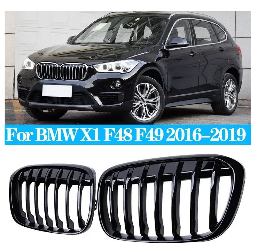 

For BMW X1 F48 F49 2016-2019 Gloss Black Kidney Grill Replacement Racing Front Bumper Grilles1 Pair Front Grilles