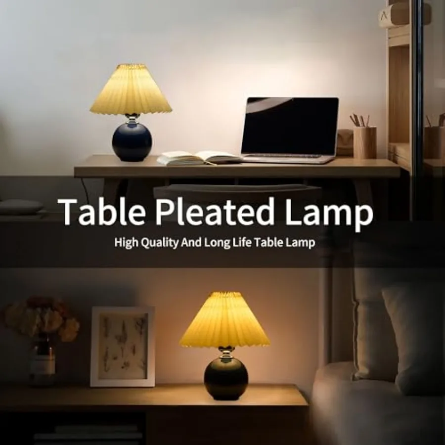 Korean Pleated Table Lamp Inch DIY Ceramic Table Lamps for Living Room Home Deco Cute Lamp with Tricolor Led Bulb Beside Lamp… view 3