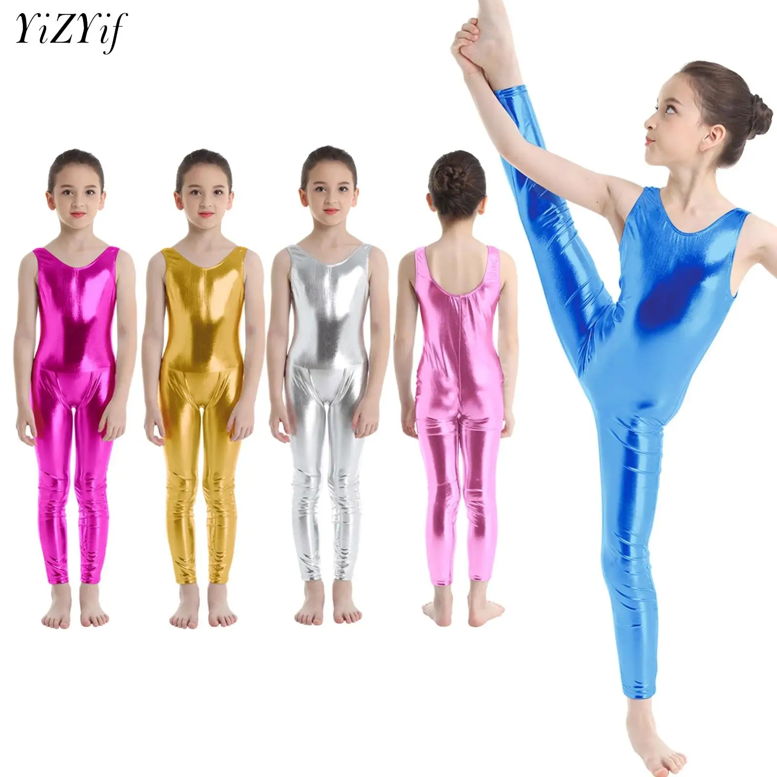 Kids Girls Sleeveless Ballet Gymnastics Leotard Dance Class Exercise Jumpsuit Solid Elastic Unitard Stage Performance Dancewear